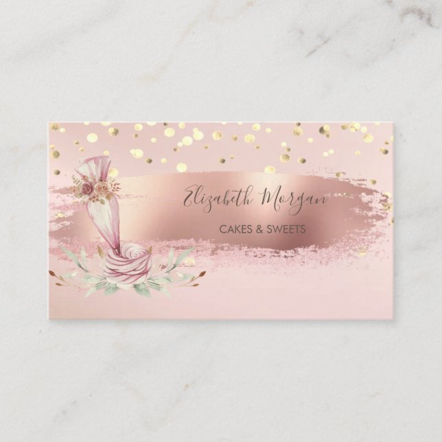Bakery Tool,Gold Confetti, Brush Stroke   Business Card (Front)