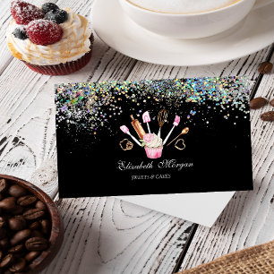 Bakery Tools Cupcake Colourful Confetti, Black  Business Card