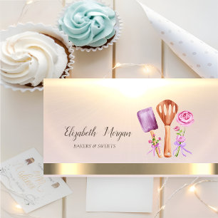 Bakery Tools Flowers Gold Business Card
