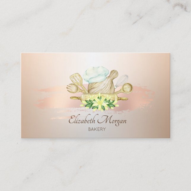 Bakery Tools Gold Brush Stroke Bakery Business Card (Front)