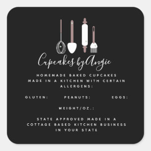 Bakery Tools Logo Food Business Black Square Sticker