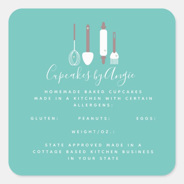 Bakery Tools Logo Food Business    Square Sticker (Front)