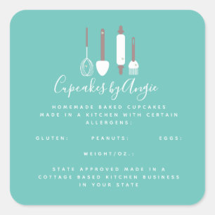 Bakery Tools Logo Food Business Square Sticker