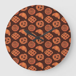 Bakery Watercolor: Seamless Food Texture Large Clock