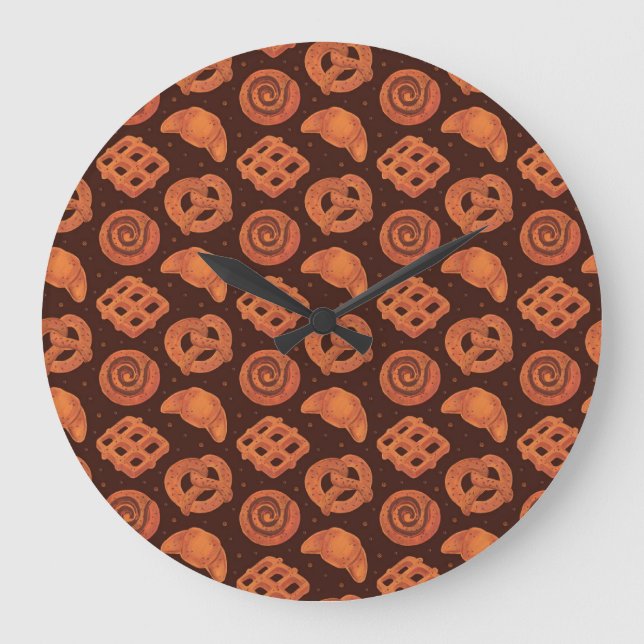 Bakery Watercolor: Seamless Food Texture Large Clock (Front)