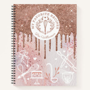 Bakery Whisk Glitter Rose Gold Pink Drips Recipes Notebook