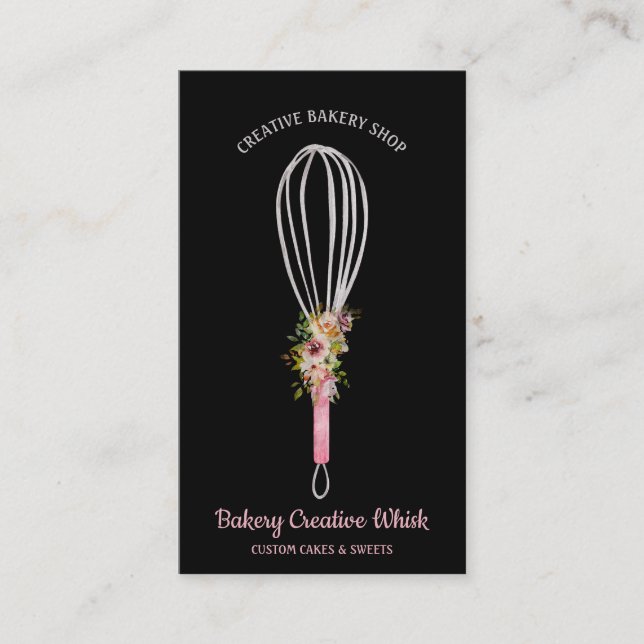 Bakery Whisk logo pastry boho Black rose gold Business Card (Front)