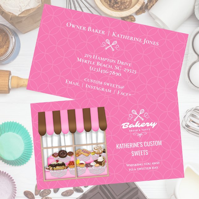 Bakery Window Pastry Pink White Business Cards (Creator Uploaded)