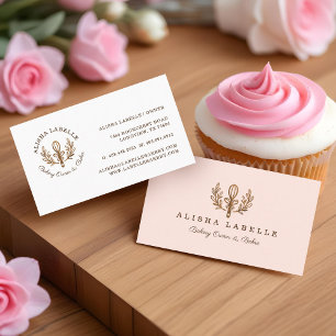 Bakery Wooden Whisk & Floral Leaf Wreath Logo Business Card