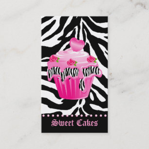 Bakery Zebra Rose Pink Cupcake Heart Icing Dots Business Card
