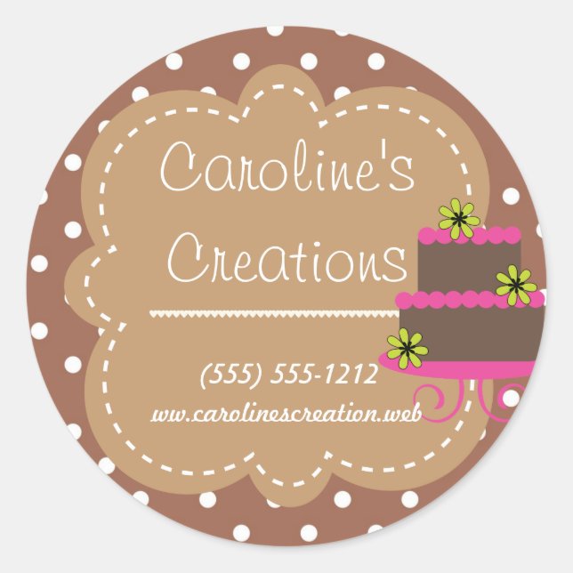 Baking and Bakery Boutique, Brown Polka Dot Classic Round Sticker (Front)