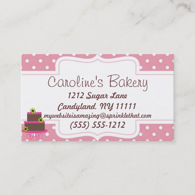 Baking and Bakery Boutique, Pink Polka Dot Business Card (Front)