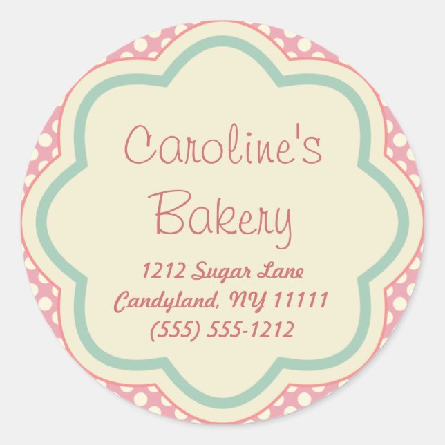 Baking and Bakery Boutique, Pink Polka Dot Classic Round Sticker (Front)