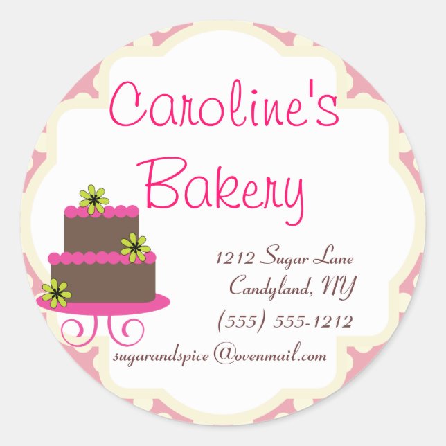 Baking and Bakery Boutique, Pink Polka Dot Classic Round Sticker (Front)