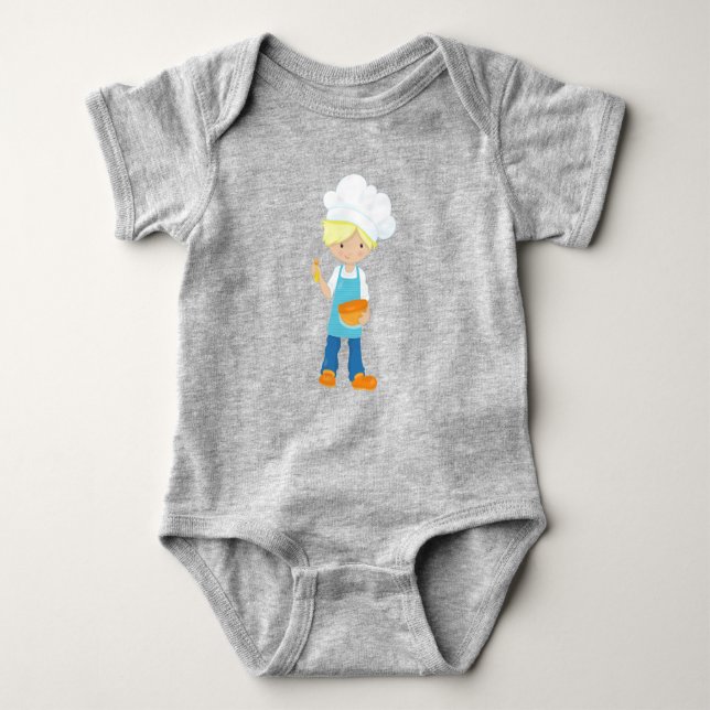 Baking, Baker, Pastry Chef, Cute Boy, Blonde Hair Baby Bodysuit (Front)
