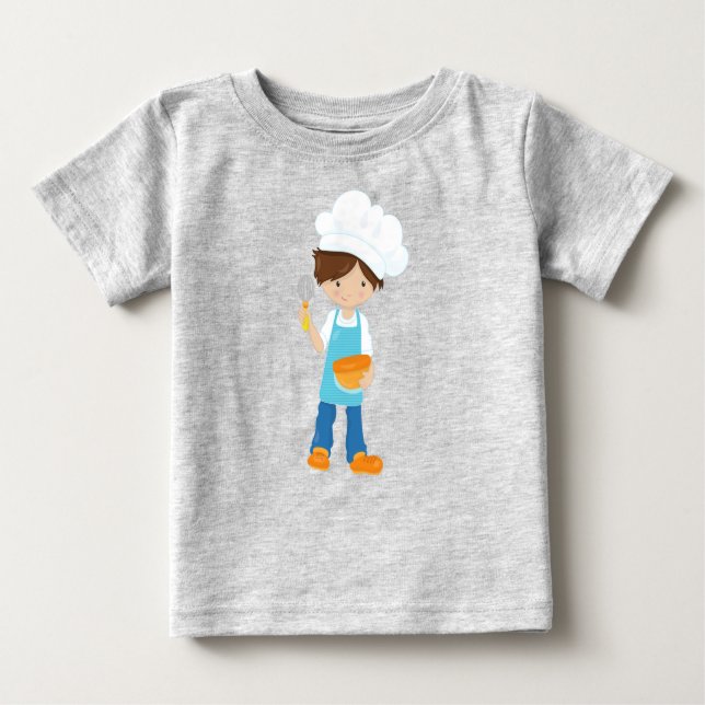 Baking, Baker, Pastry Chef, Cute Boy, Brown Hair Baby T-Shirt (Front)