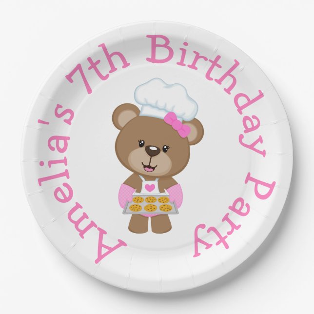 Baking Bear Birthday Party Paper Plate (Front)