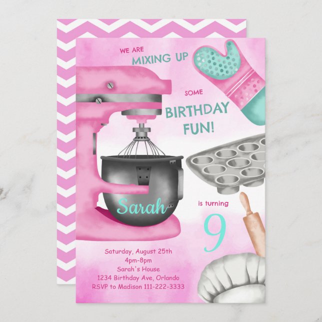 Baking Birthday Party Girly Cooking Invitation (Front/Back)