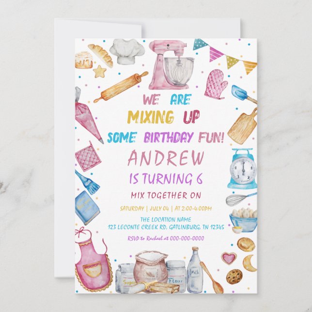 Baking Birthday Party Girly Cooking Invitation (Front)