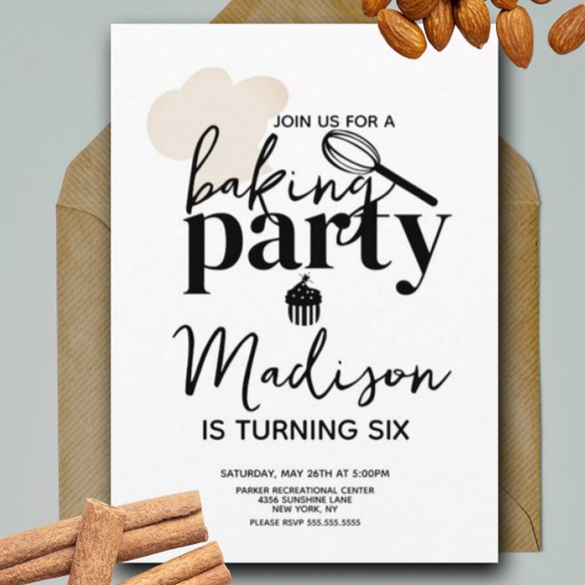 Baking Birthday Party Whisk Hat Cupcake Invitation (Creator Uploaded)