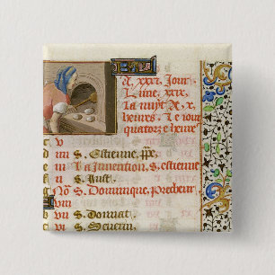 Baking Bread, from a Book of Hours 15 Cm Square Badge