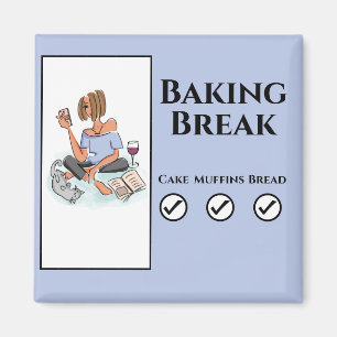 Baking Break Relaxing Lady Wine Cat & Cellphone Magnet