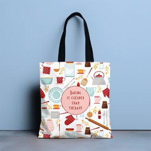 Baking Cheaper Than Therapy Funny Kitchen Pink Tote Bag