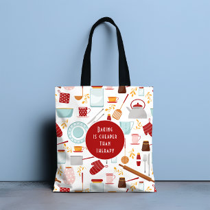 Baking Cheaper Than Therapy Funny Kitchen Red Tote Bag