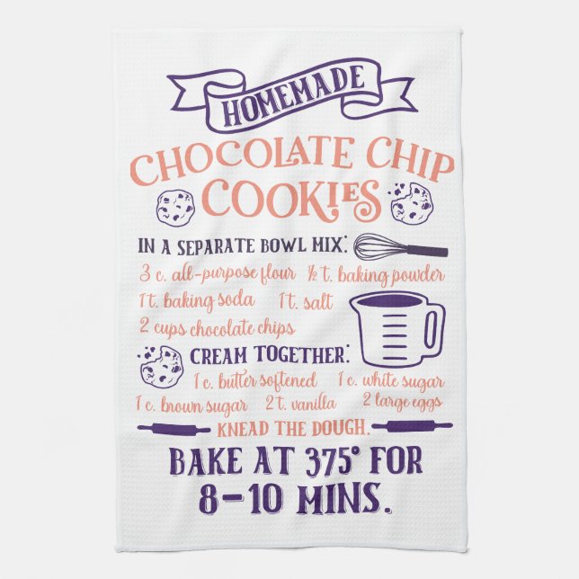 Baking, Chocolate Chip Cookie Recipe Kitchen Towel (Vertical)