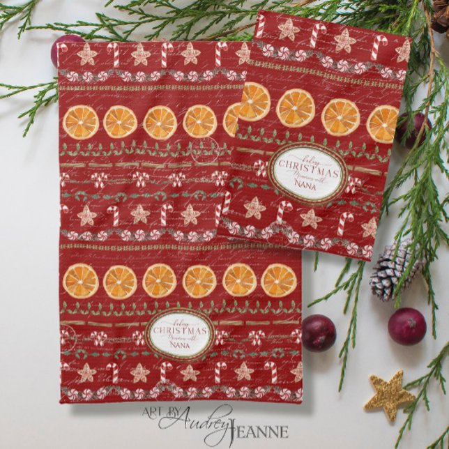 Baking Christmas Memories Nana Watercolor Red Tea Towel (Creator Uploaded)