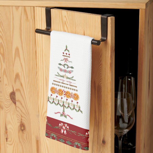 Baking Christmas Memories Wassail Candy Cane Tree Tea Towel (Thirds Fold)