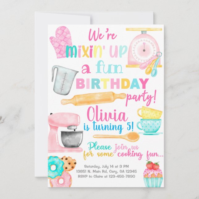 Baking, cooking, girl birthday invitation. invitation (Front)