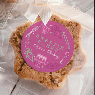Baking & Cooking Utensil Pink & Green Bakery Classic Round Sticker