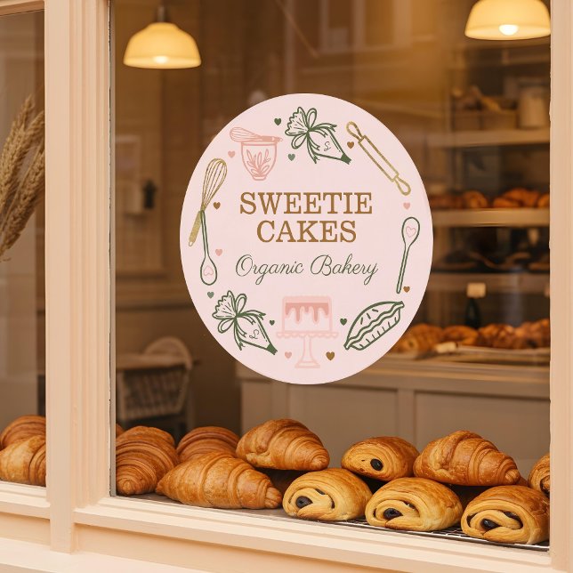 Baking & Cooking Utensil Pink & Olive Green (Baking & Cooking Utensil Pink & Olive Green Window Cling)