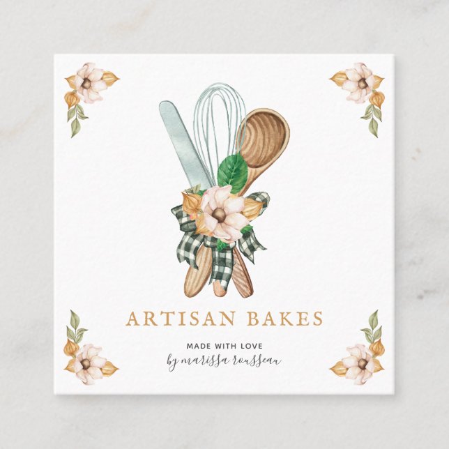 Baking & Cooking Utensils Bakery Pastry Chef Square Business Card (Front)