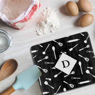 Baking Dad Utensil Pattern Black Cutting Board