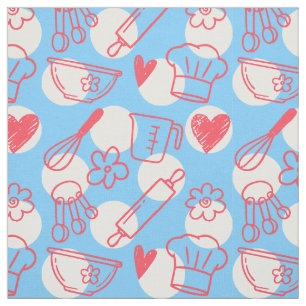 Baking Doodles on Polka Dots - Pink & Light Blue Fabric