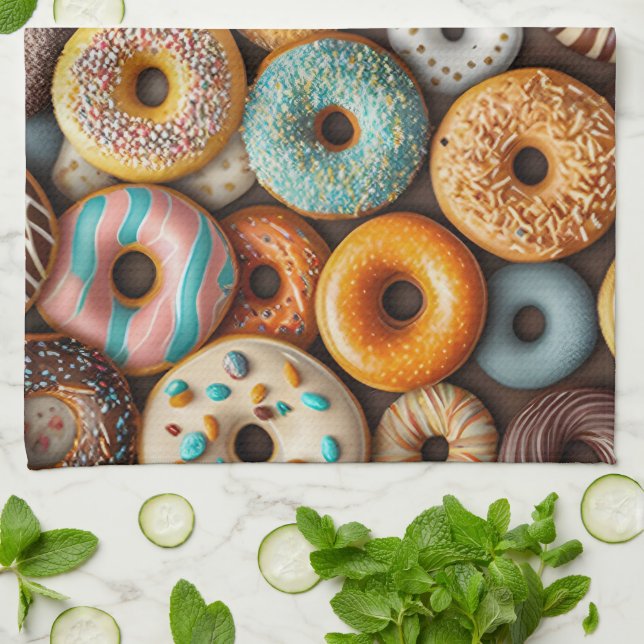 Baking Doughnuts Kitchen Towel (Folded)