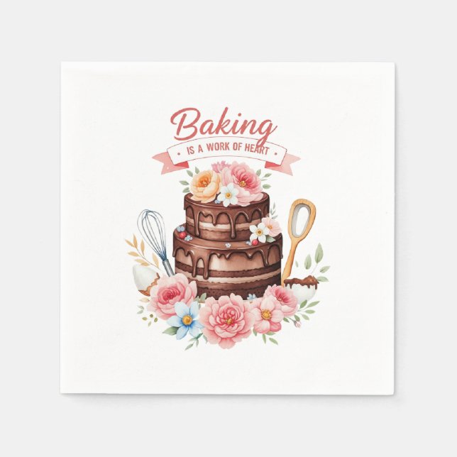 Baking Is A Work Of Heart – Chocolate Cake Napkin (Front)