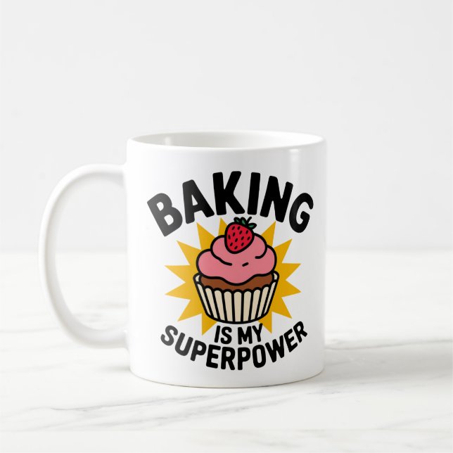 "Baking is My Superpower Cupcake Design Coffee Mug (Left)