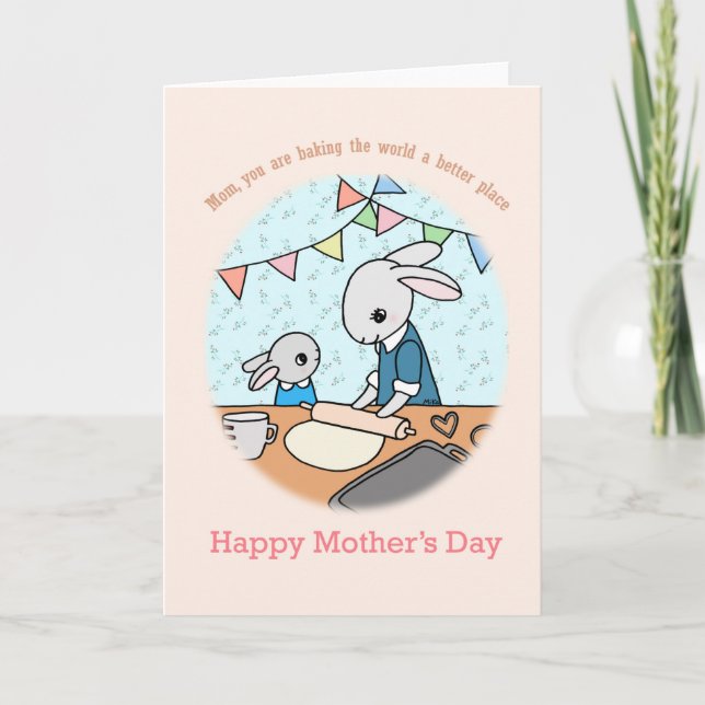 Baking Lover Mom Cute Bunny Rabbit Mothers day Thank You Card (Front)