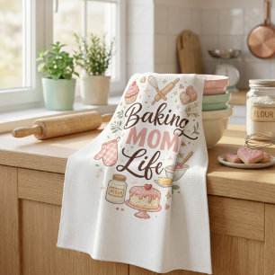 Baking Mum Life Kitchen Towel - Cute Pastel Flour 