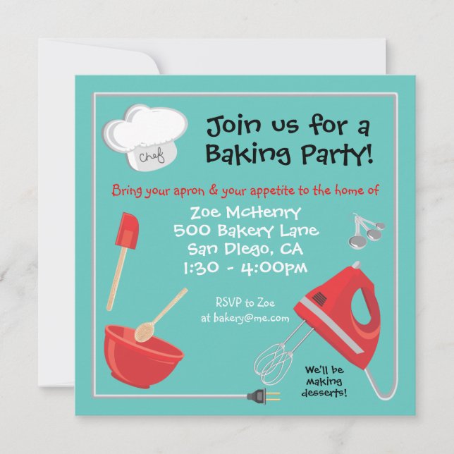 Baking or Cooking Party Invitation Card (Front)