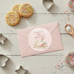 Baking Party Girls Birthday Elegant Bowl & Whisk  Classic Round Sticker