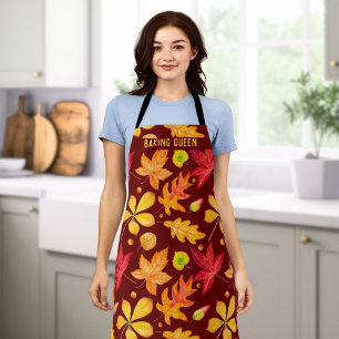 Baking Queen Watercolor Autumn Leaves Apron