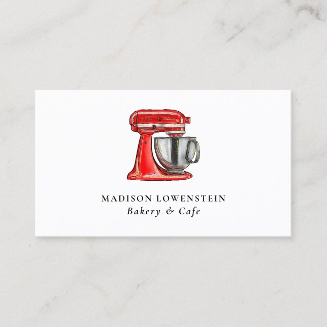 Baking Red Whisk Caterer Pastry Chef Modern Business Card (Front)