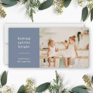 Baking Spirits Bright   Blue Grey Fun Kids Photo Holiday Card