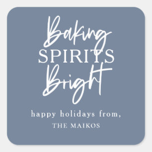 Baking Spirits Bright Blue Holiday Square Sticker