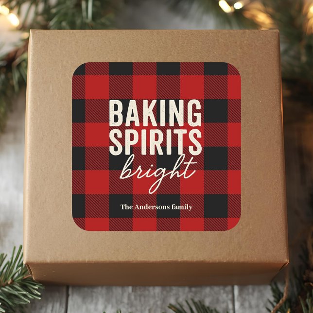 Baking Spirits Bright Buffalo Plaid Christmas Square Sticker (Creator Uploaded)