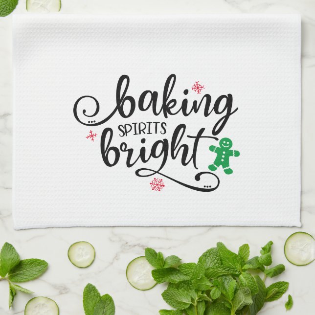 Baking Spirits Bright | Christmas Holiday Fun Tea Towel (Folded)